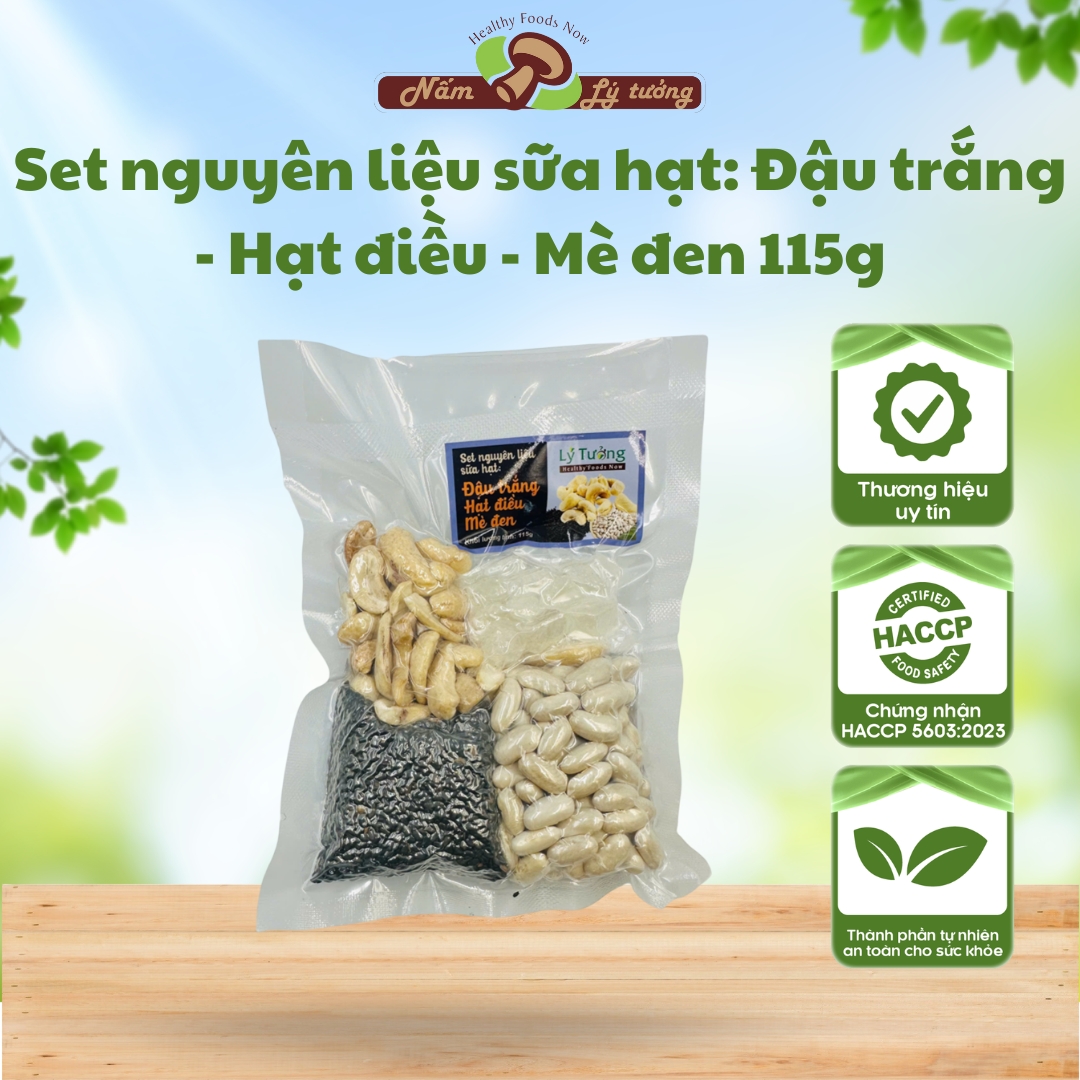 Set nguyên liệu sữa hạt: Đậu trắng - Hạt điều - Mè đen 115g