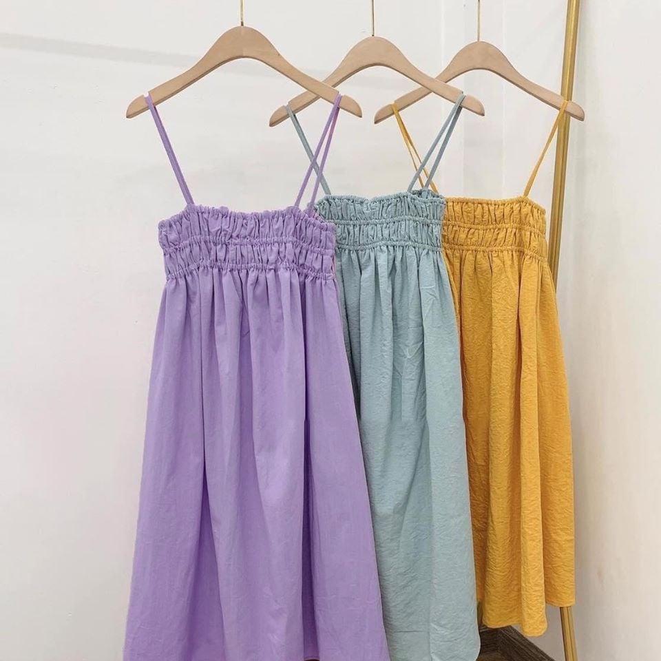 Đầm babydoll 2 dây nhún ngực có 6 màu