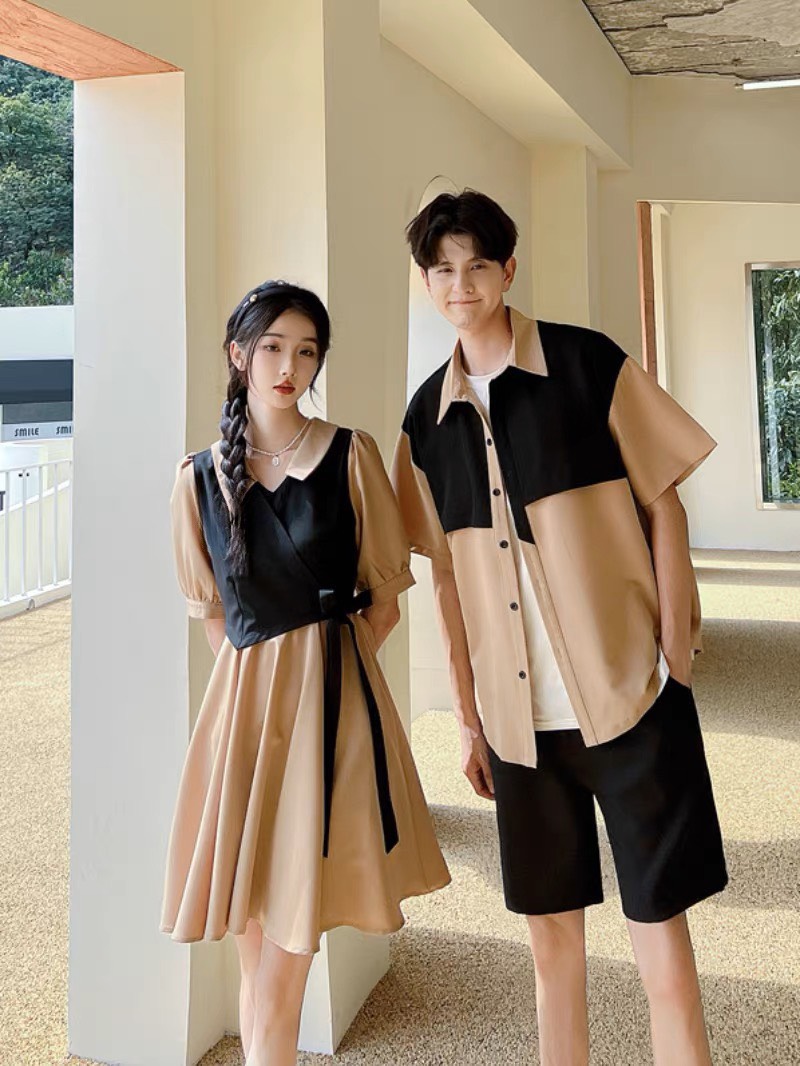 Set váy áo đôi nam nữ phối màu y hình