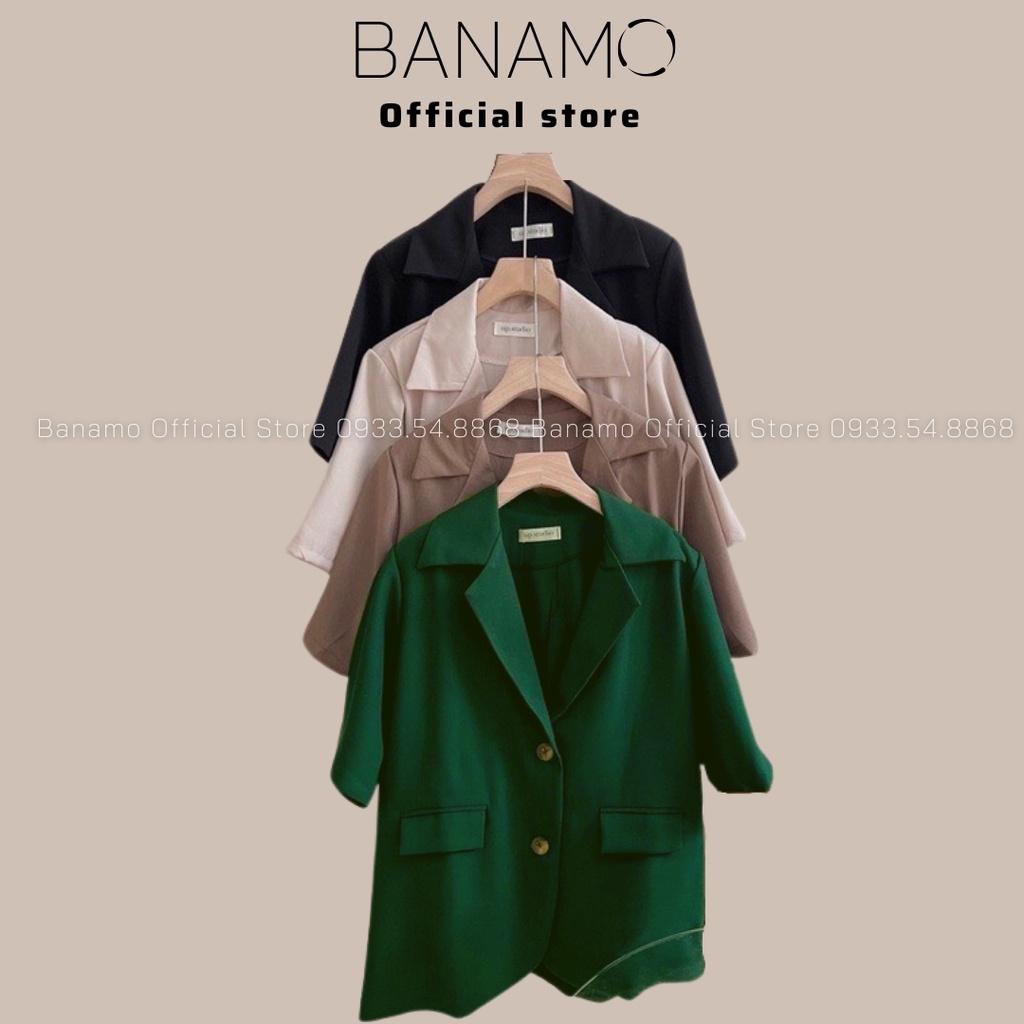 Áo Blazer nữ tay ngắn cổ vest dáng rộng có đệm vai siêu đẹp thời trang Banamo Fashion Áo Blazer cổ vest 3935