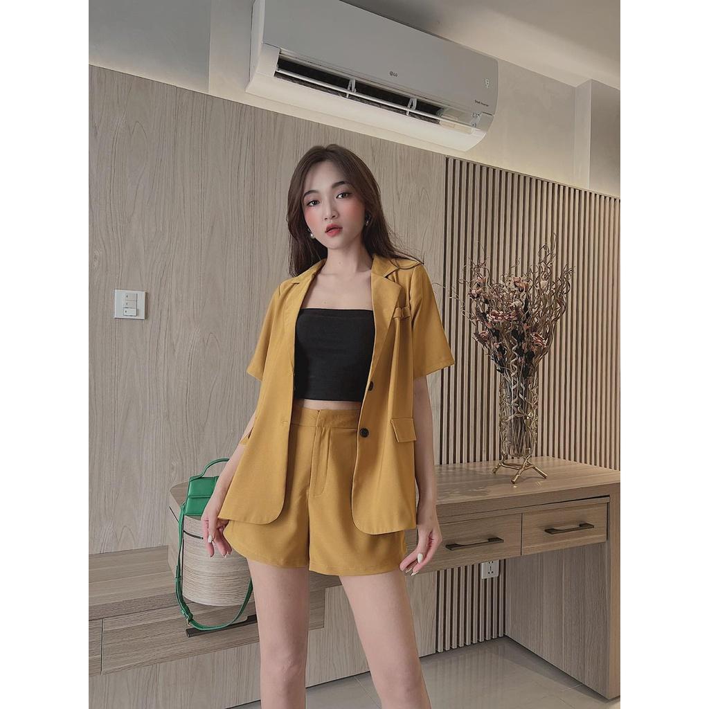 Sét bộ vest nữ Basic tay ngắn phối quần short sang chảnh quý phái dạo phố, dự tiệc, công sở