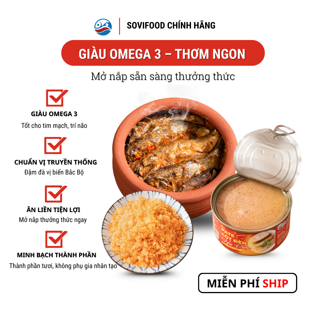 Hộp Quà Đặc Sản OCOP Hải Phòng Sovifood Cao Cấp – Cá Mòi Kho Niêu Đất 500G, Ruốc Tôm 200G, Pate Cột Đèn 570G – Quà Biếu Sang Trọng, Ý Nghĩa