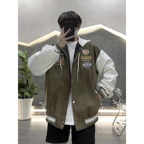 Bomber kaki bomber nam kaki có nón thêu hoạ tiết