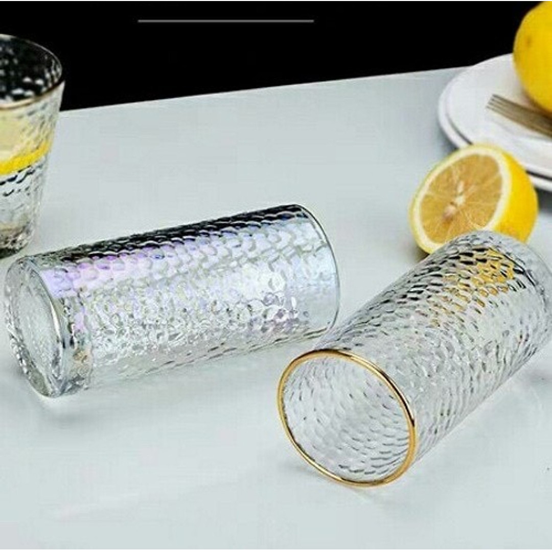 BỘ CỐC VÂN SẦN CHIẾC 6 CHIẾC THỦY TINH CHỊU NHIỆT CÓ DÁNG ỐNG VÀ HƠI LOE MIỆNG VIỀN VÀNG