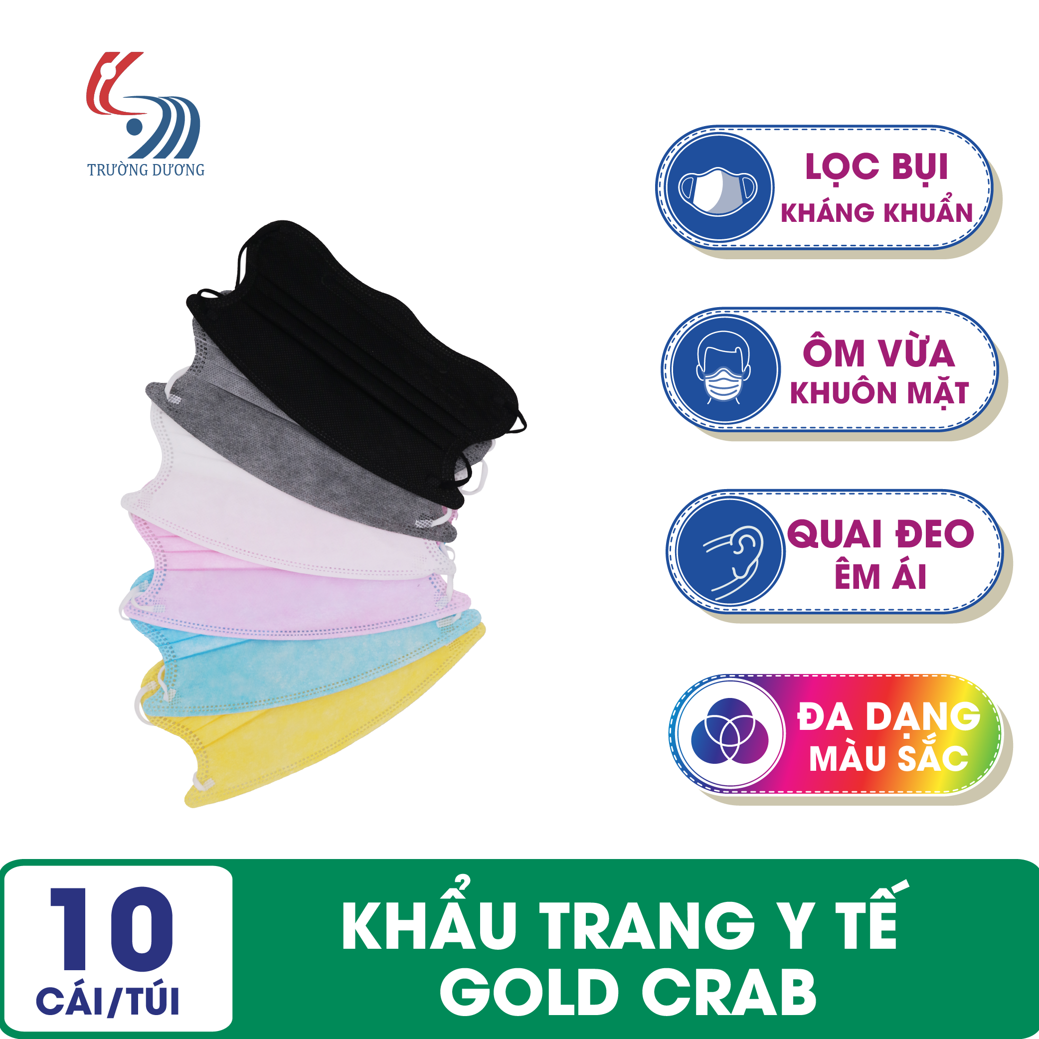 Khẩu trang y tế Gold Crab - Túi 10 cái