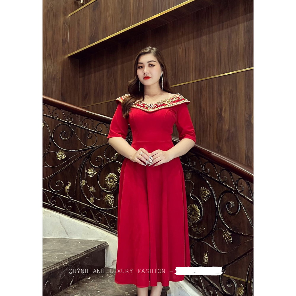 Đầm Xòe Dáng Dạ Hội Cổ V Đính Đá Maris Dress