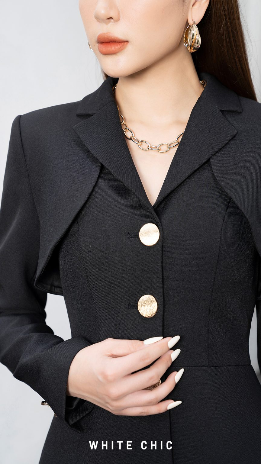 Set áo blazer &amp; chân váy xòe Fiato thiết kế cao cấp WHITE CHIC