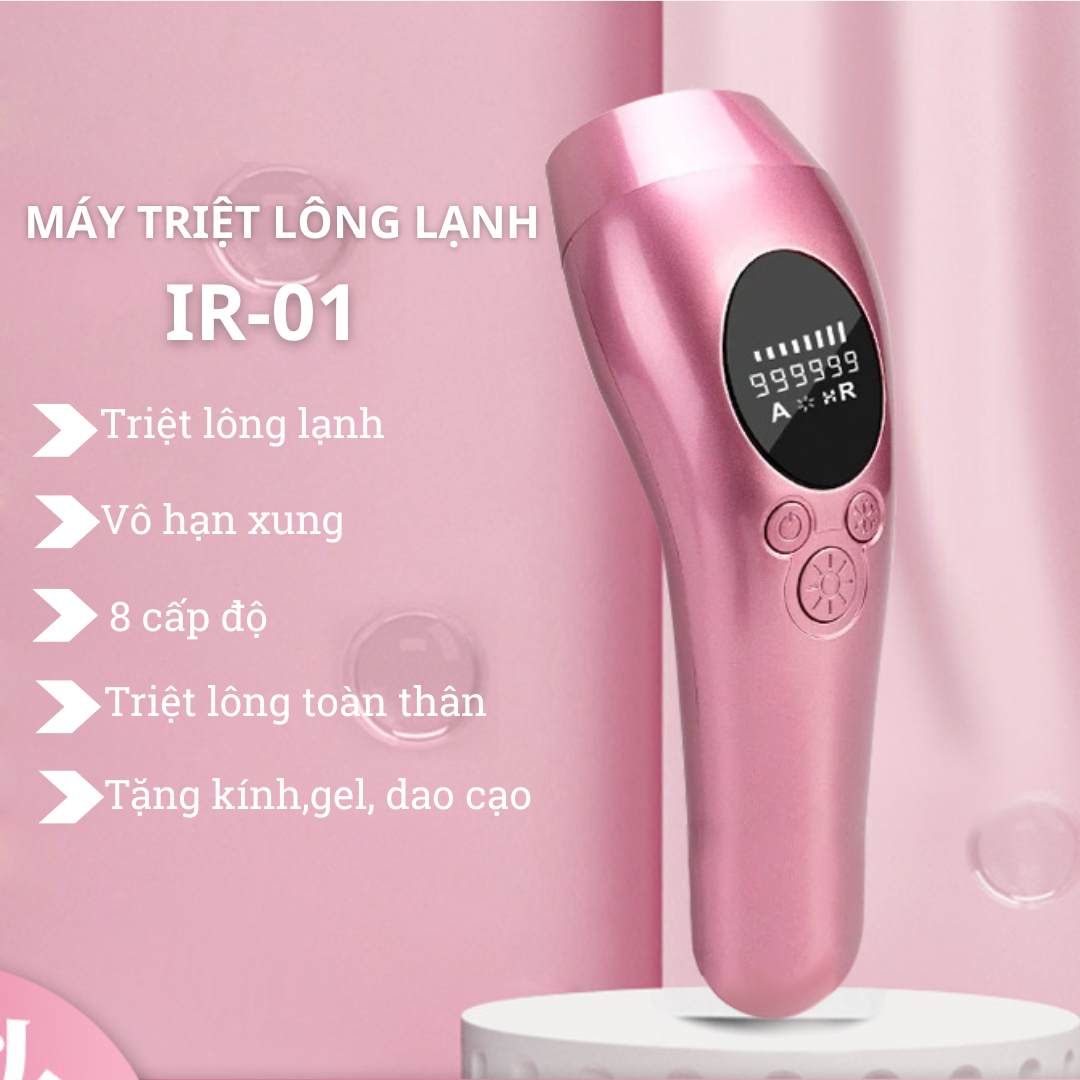 Máy Triệt Lông Lạnh IR01, Máy Triệt Lông Mini Vĩnh Viễn Đa Năng Tại Nhà, Triệt Bikini Nách Toàn Thân 8 Cấp Độ Vô Hạn Xung