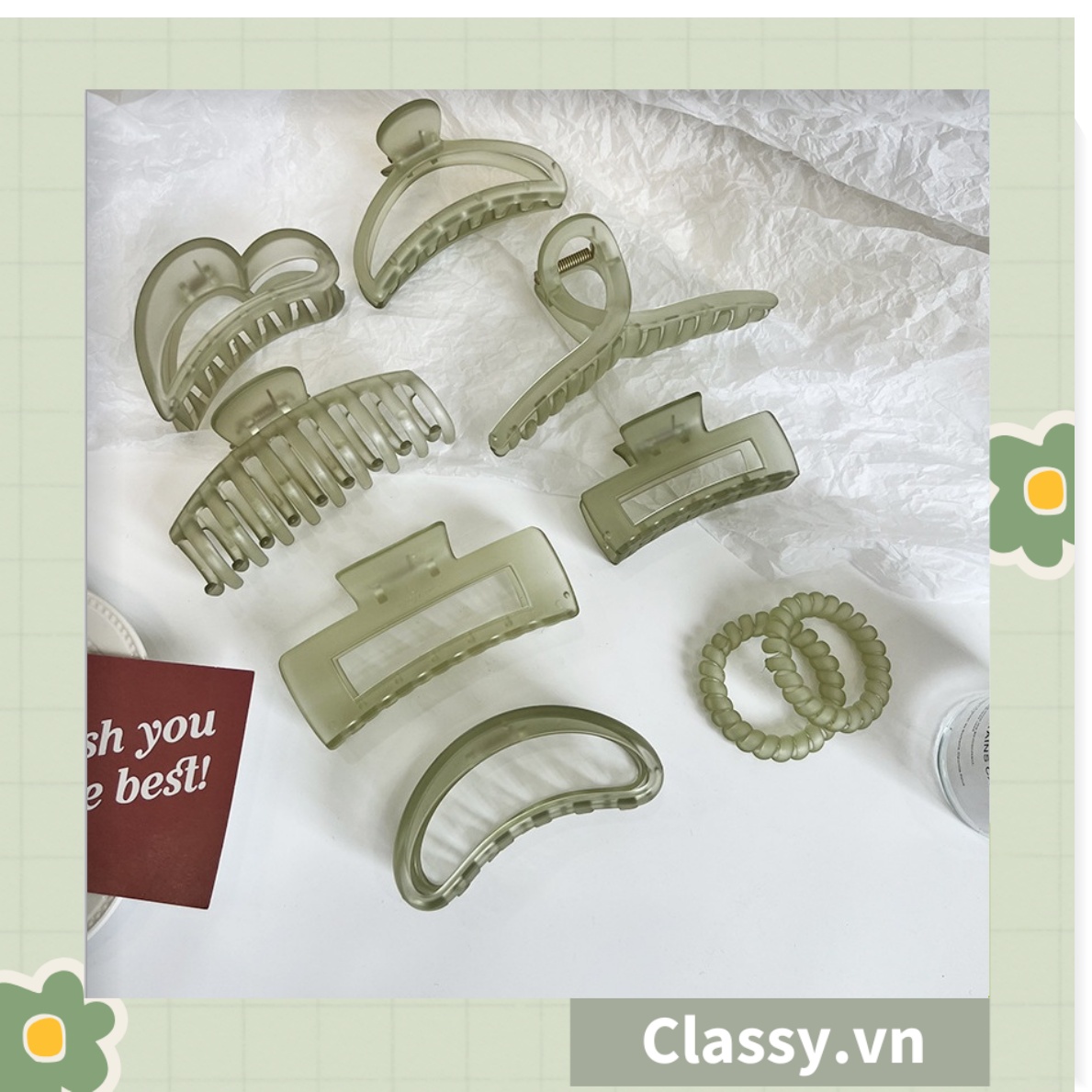 Kẹp tóc càng cua Classy màu xanh lá, dạng kẹp trong đục, nhiều kiểu dáng hiện đại PK1169