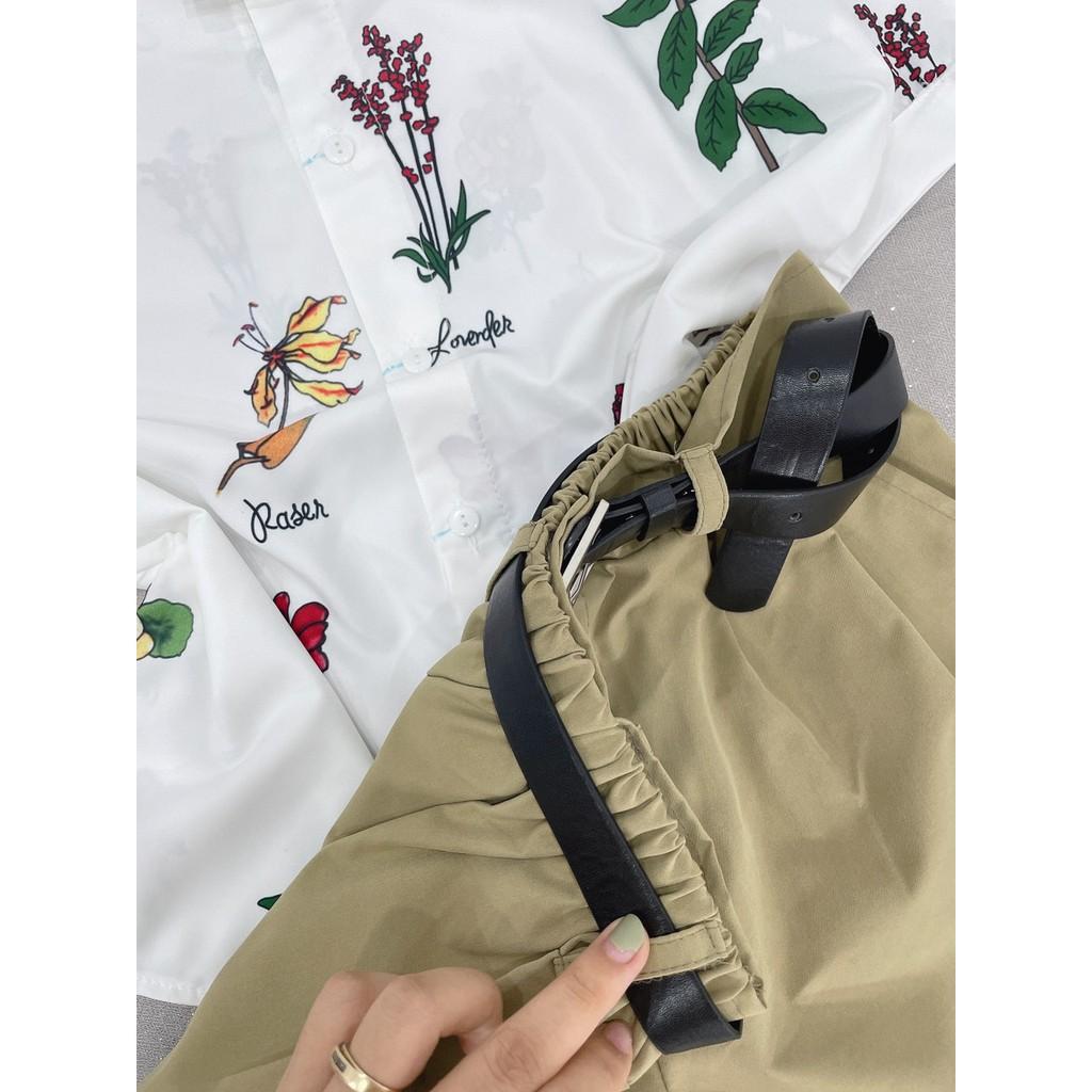 Sét bộ áo sơmi hoạ tiết và quần short phối nịt xịn xò