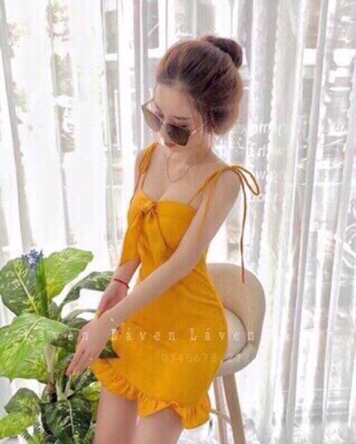 Đầm 2 dây đuôi cá kết nơ ngực sexy sang chảnh