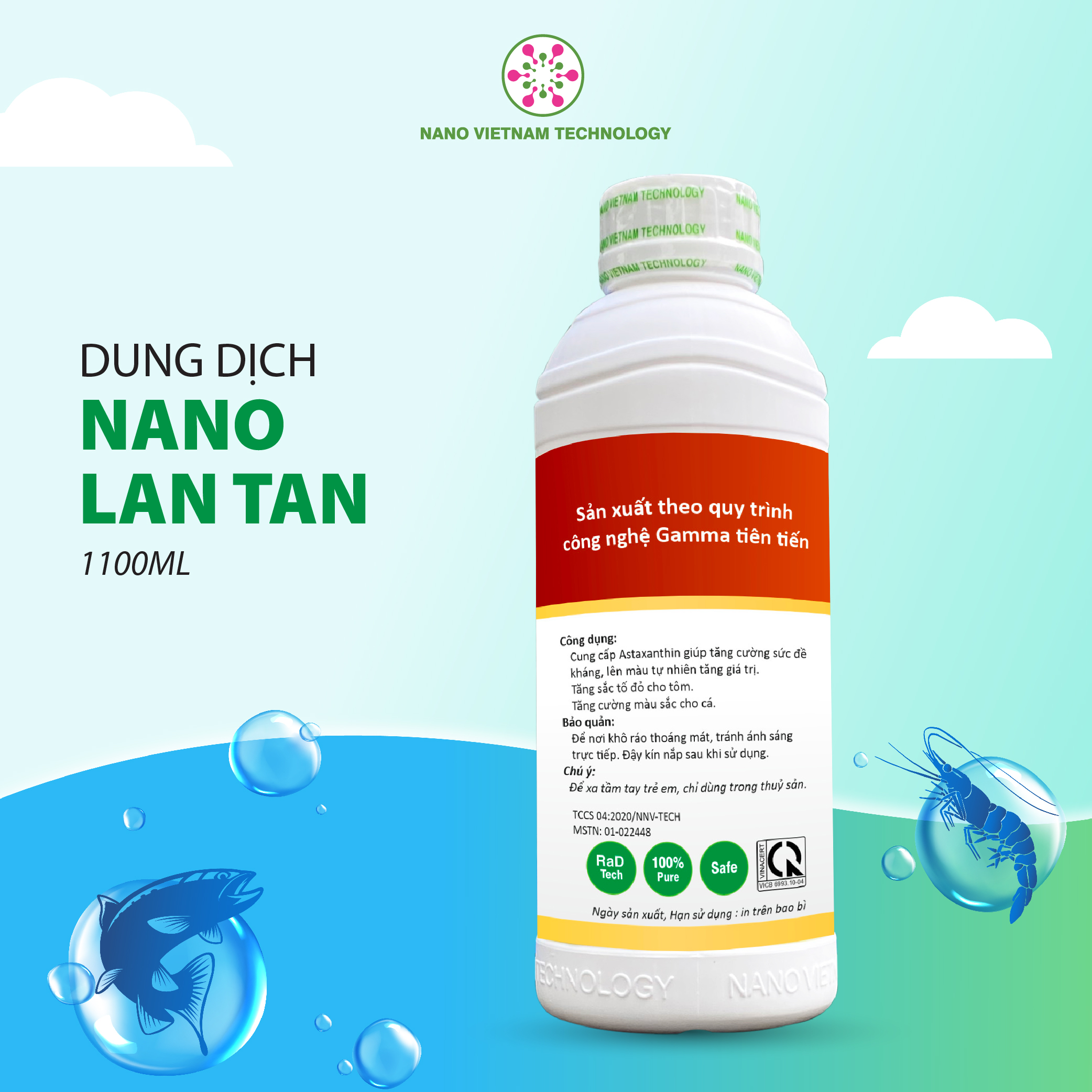 Nano lantan 100% nguyên chất Nano Vietnam Tech cho tôm, cá và động vật thủy sinh 1100ML