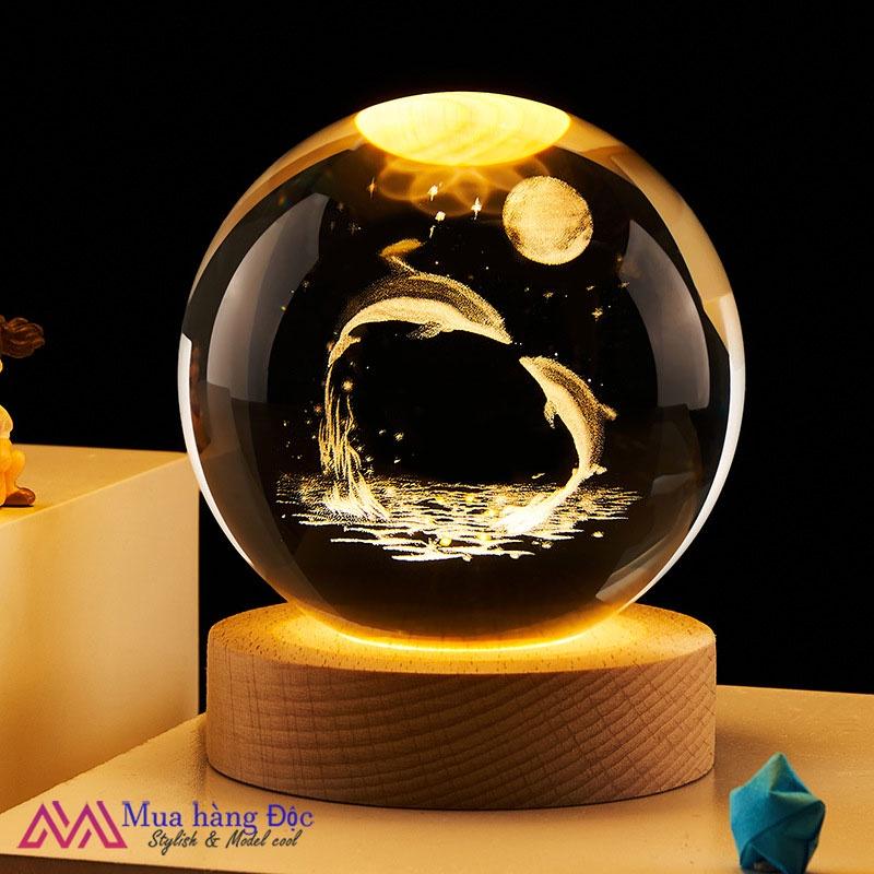 Bộ Quà Tặng Quả Cầu Pha Lê 3D larser LED cá heo CH03