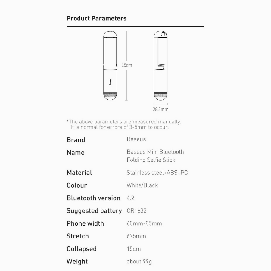 Gậy tự sướng siêu nhỏ gọn Baseus Ultra Mini (15cm/675mm, Bluetooth 4.2) - LVN002 [Hàng Chính Hãng]