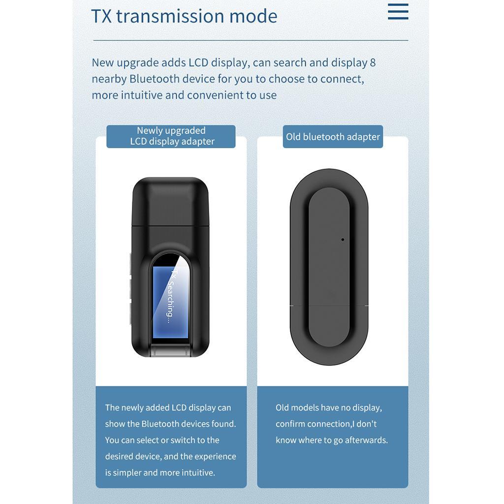 USB Bluetooth 5.0 Audio Transmitter LCD Display 3.5MM Dongle for PC TV