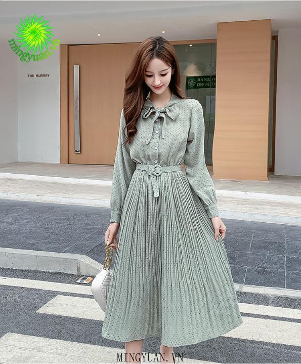 Đầm Dài Họa Tiết Chấm Bi Thời Trang Nữ Tính