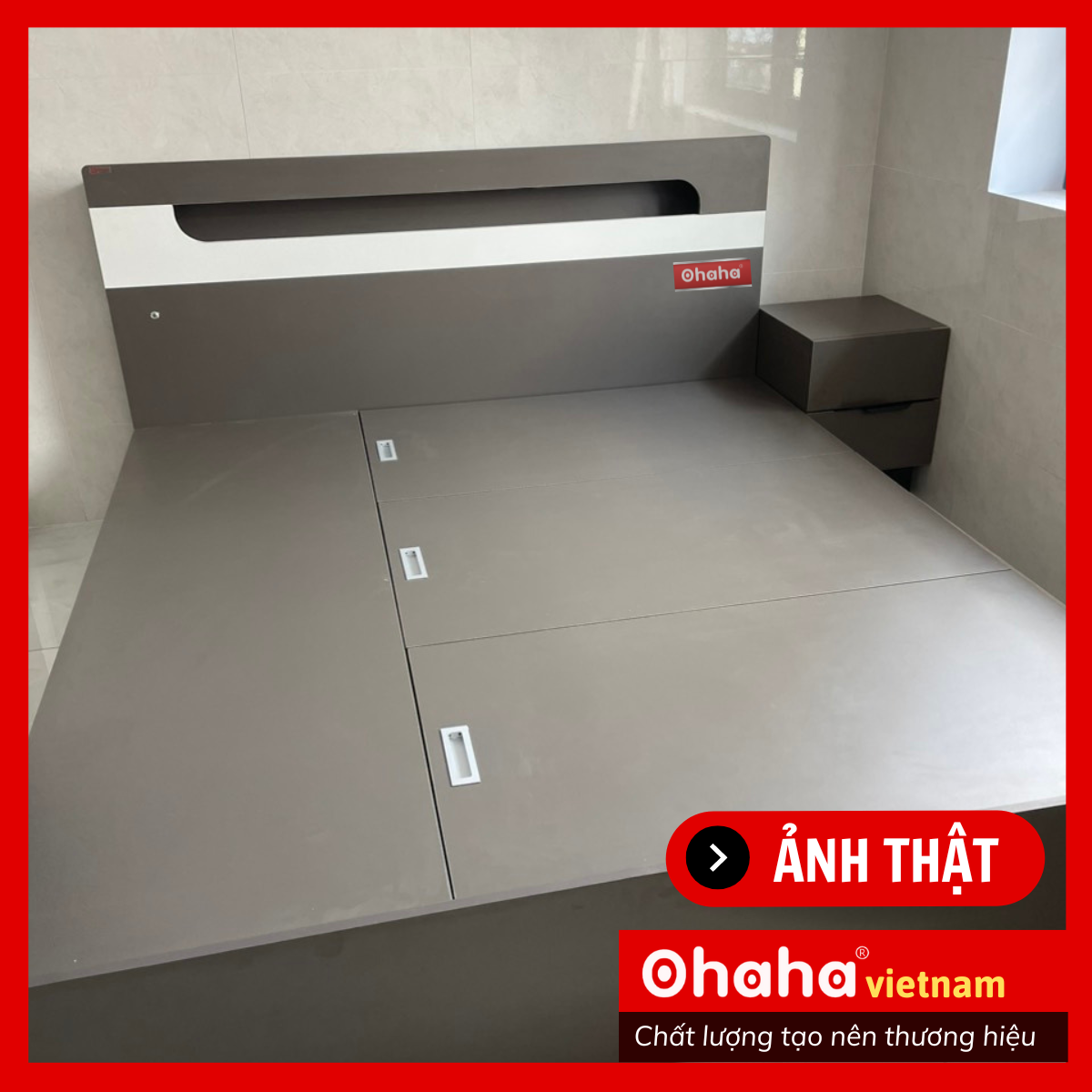 [ Kèm Ảnh Thực Tế - Miễn phí vận chuyển &amp; Lắp đặt tại TP.HCM ]  Giường ngủ gỗ công nghiệp cao cấp Ohaha - GC033 - 02 - Kèm đèn Led - Xám Chì/Trắng