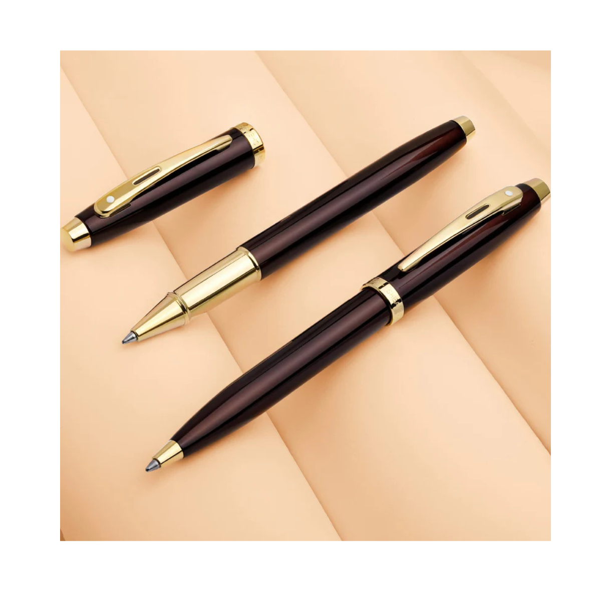 Bút Bi Nước Sheaffer 100 PVD MÀU NÂU CÀ PHÊ VIỀN VÀNG