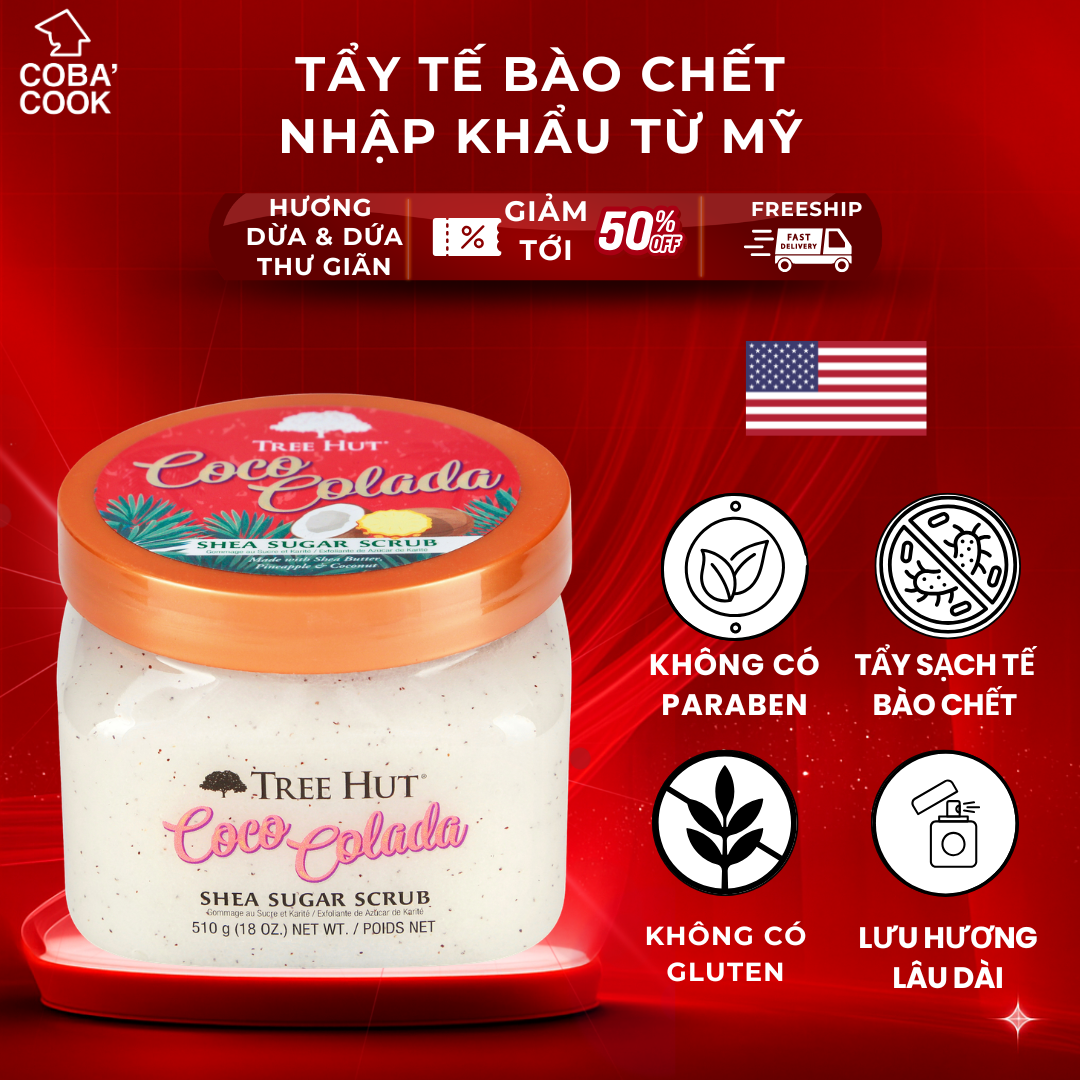 Tẩy Tế Bào Chết Cơ Thể Mềm Mịn Tree Hut Dừa Dứa 255g Nhập Khẩu Từ Mỹ Cung Cấp Vitamin C Trắng Da