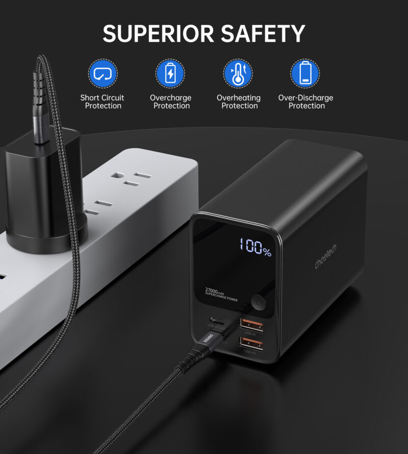 Pin dự phòng Choetech B635 công suất cao 222.5W  dung lượng 27000mAh sạc nhanh màn hình LED hiển thị (hàng chính hãng)