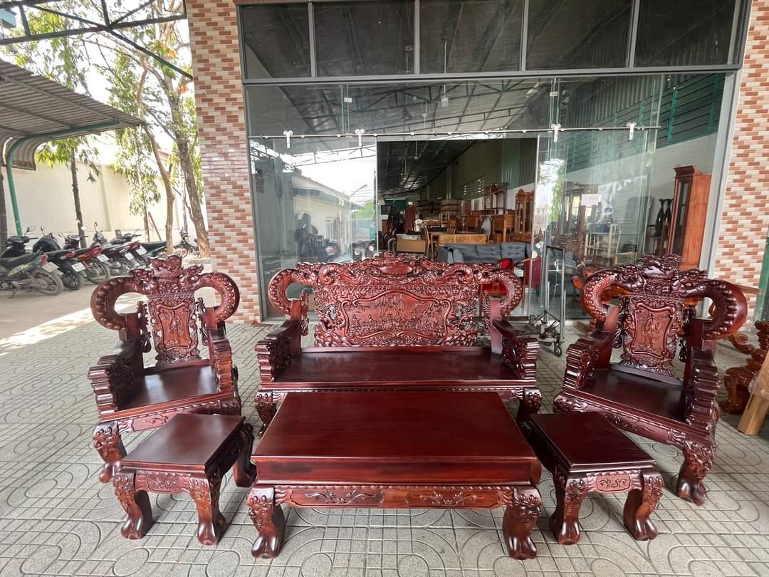 Bộ salon gỗ tràm víp tay 12 huỳnh nghê đỉnh-bộ bàn ghế phòng khách ( FREESHIP 80 KM )