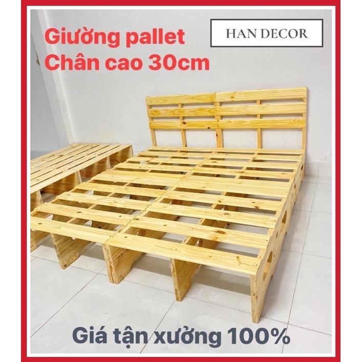 GIƯỜNG PALLET CHÂN CAO 30cm CÓ ĐẦU GIƯỜNG ĐỦ SIZE