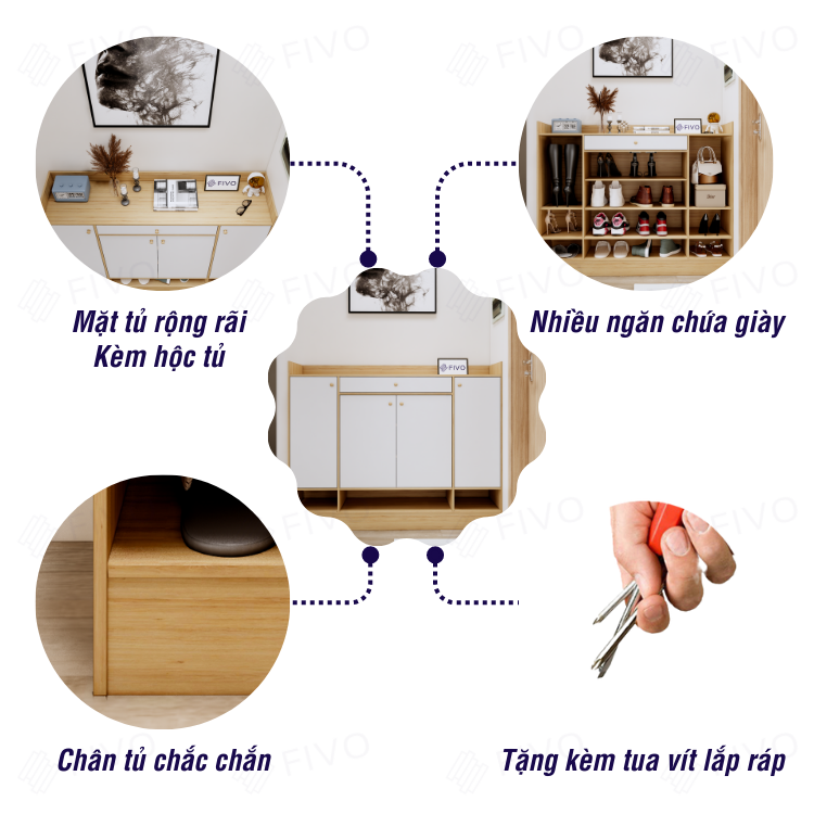 Tủ Kệ Giày Gỗ Chống Ẩm Cao Cấp FIVO FS52 Có Cửa, Ngăn Chứa Trong Tủ Lớn, Mặt Tủ Rộng Rãi, Kèm Hộc Tủ Ngang Giúp Đựng Vật Dụng Thường Dùng - Ngang 120cm