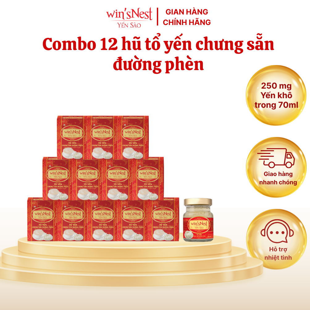 Combo 12 lọ Yến sào winsNest 250mg 20 tổ yến chưng sẵn đường phèn 70 ml lọ