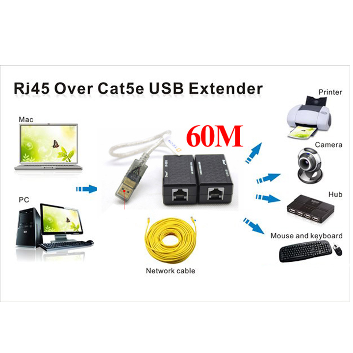 Bộ khuếch đại tín hiệu USB qua LAN RJ45 60m DT-5015 DTECH, Tương thích hầu hết với các thiết bị có cổng HDMI,Nên sử dụng cáp chính hãng - Hàng Chính Hãng