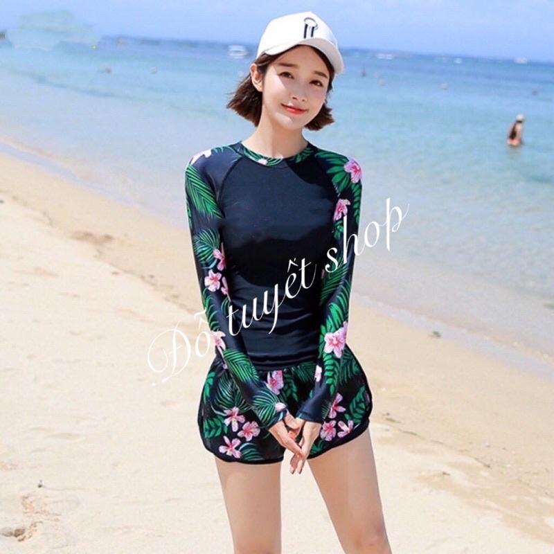 4 Mẫu Bộ Bơi Nữ Tay Dài Quần Sọc free size 40-55 ký - 5