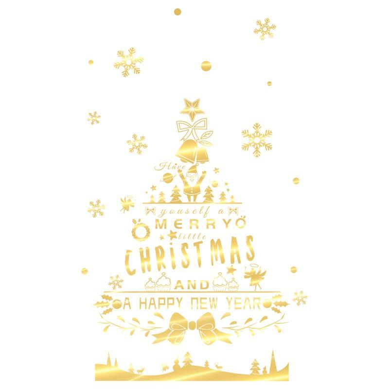 Decal trang trí tường Noel - Cây Thông Merry Christmas & Happy new year ánh đồng cao cấp