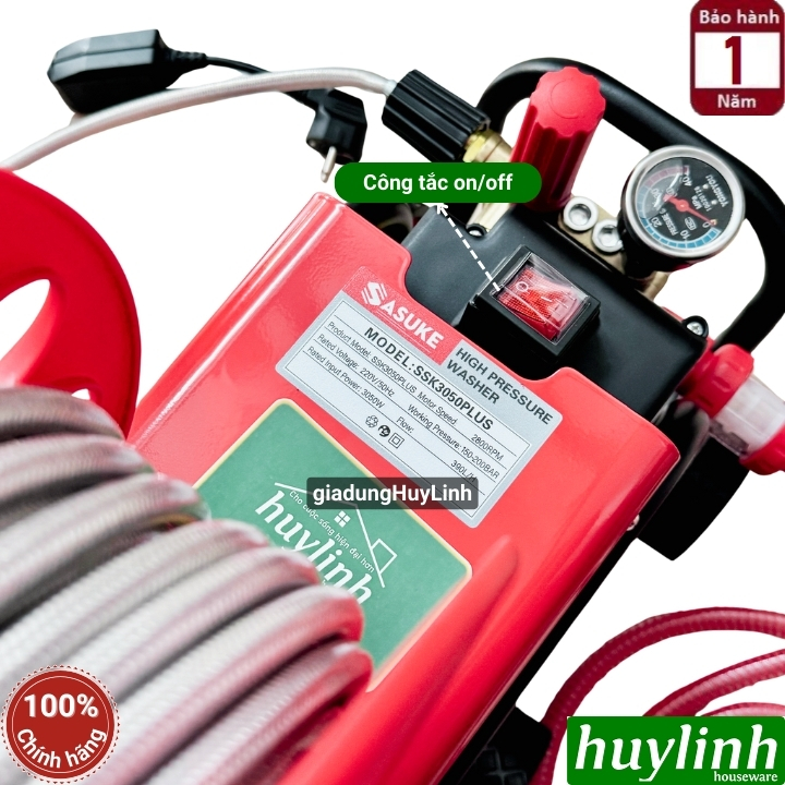 Máy xịt rửa xe Chỉnh Áp Sasuke SSK-3050 Plus - 3050W - Có chống giật - Motor lõi đồng 100% Có rulo cuộn dây - Hàng chính hãng