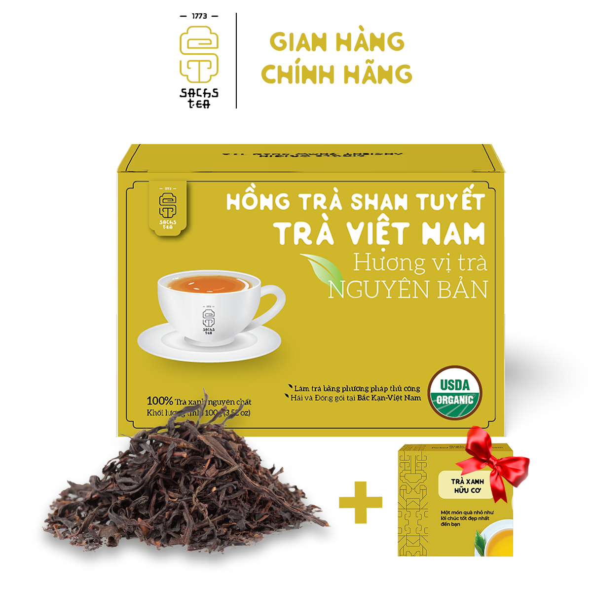 Hồng Trà Shan Tuyết | Loại đặc biệt, cánh trà đỏ ánh vàng bền nước | Thơm mạch nha, Muscatel, ngọt của mật ong | chứng nhận hữu cơ Organic USDA, túi 100g