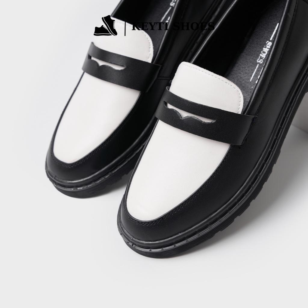 Giày Penny Loafer Black White da nguyên tấm, Giày Sơn Tùng Đế Phíp Cao Cấp