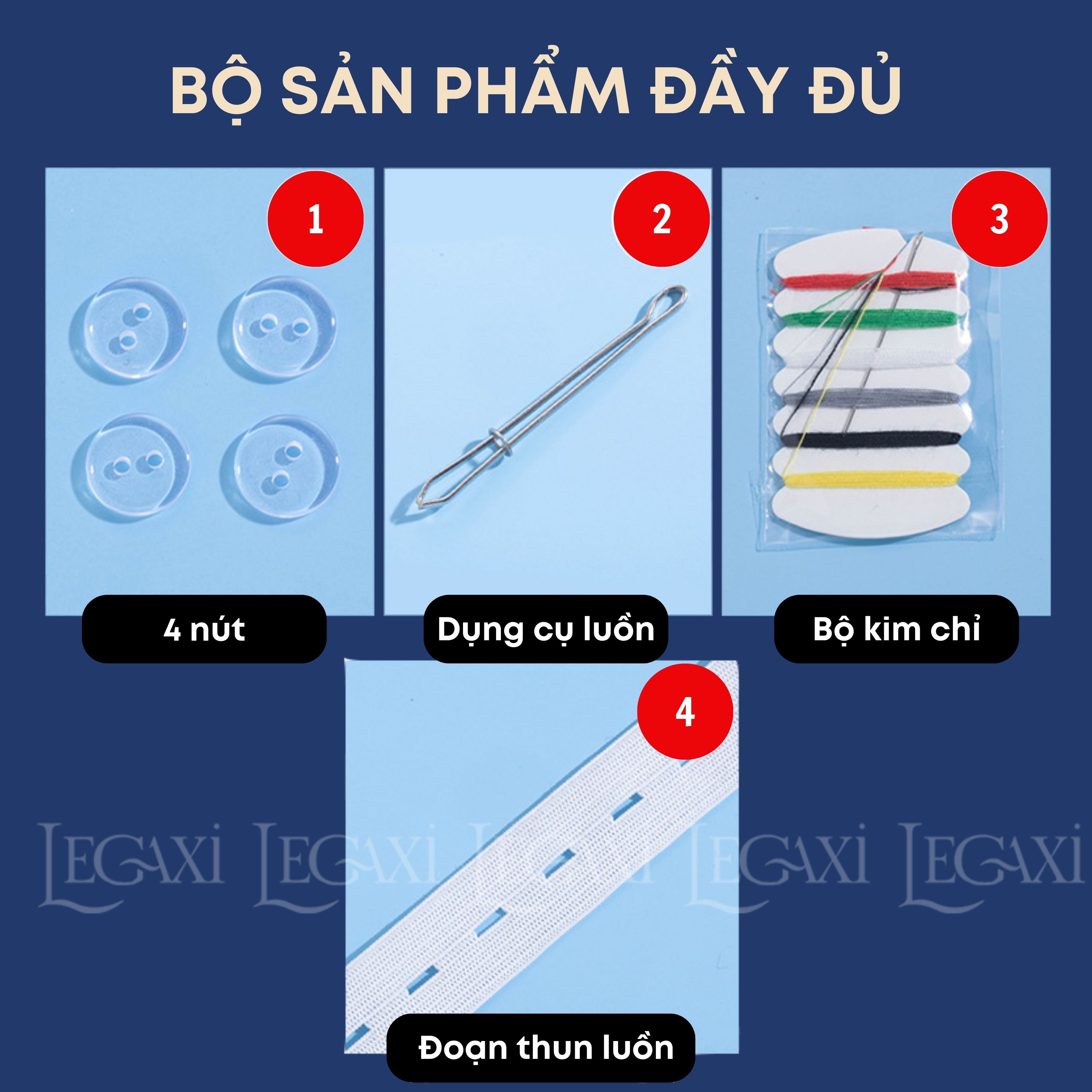 Bộ may vá thu nhỏ thắt lưng, thu hẹp eo quần jean kaki quần lưng thun kim chỉ nút dụng cụ luồn chun Legaxi