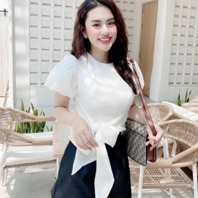 Áo Croptop Cột Nơ Eo YURITA Tay Bồng Khoá Sau Phong Cách Hàn Quốc Tiểu Thư Đủ Màu Dễ Phối Đồ