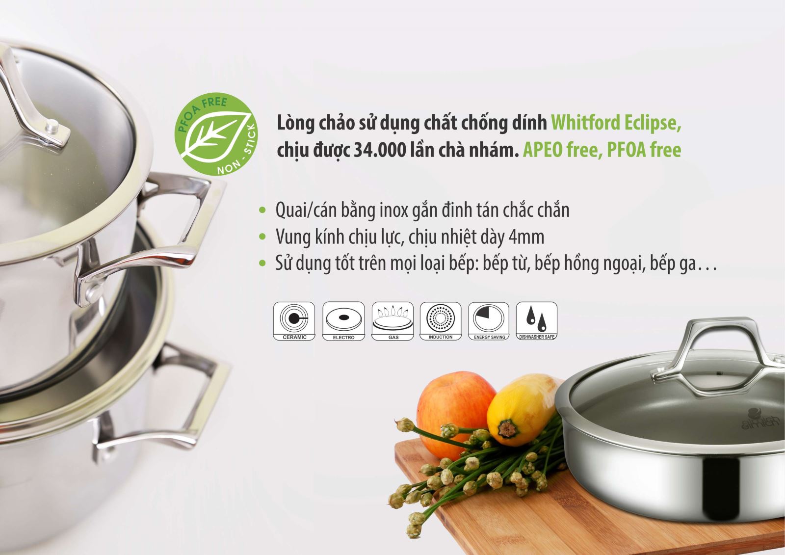 [Elmich EL-2851] BỘ NỒI 3 LỚP LIỀN ĐÁY INOX 304 SANG TRỌNG - CAO CẤP - 2352851 - HÀNG NHẬP KHẨU CHÍNH HÃNG