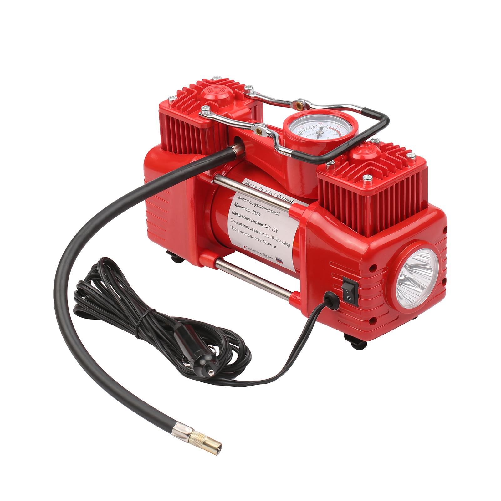 DC12V Dual Cylinder Air Compressor Portable Tire Inflator Emergency Car Air Pump with 3 Nozzles Extended Tube Carrying