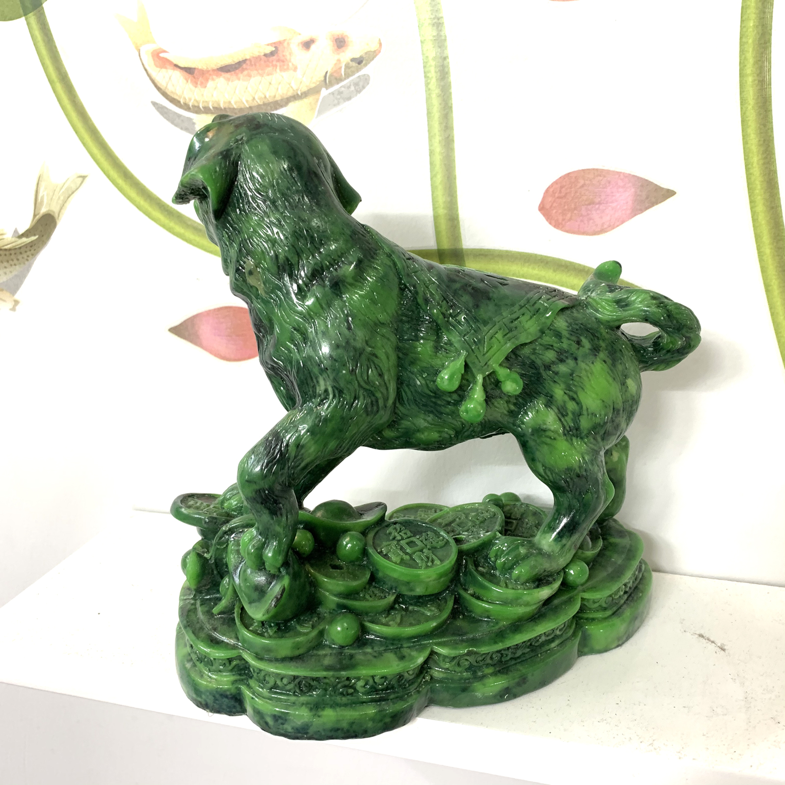 Tượng đá trang trí chó giữ tài lộc phong thủy - Màu xanh lục bích - Cao19cm
