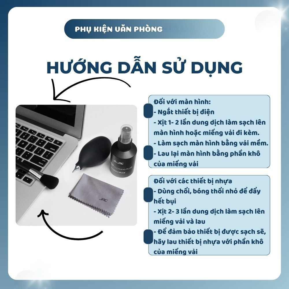 5in1 Bộ vệ sinh Laptop , Macbook , Máy ảnh Cao Cấp 5 Trong 1 Bộ Vệ Sinh Màn Hình , Vỏ Ngoài , Bàn Phím Dành Cho Lens Camera Có Dung Dịch Khăn Lau , Chổi Quét , Bóng Thổi Bụi Đa Năng cho iPhone / iPad / Smartphone Smartwatch Tivi Fullbox – Hàng Nhập Khẩu
