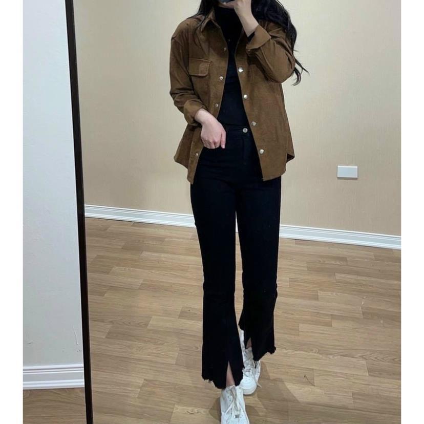 QUẦN JEANS XANH ĐEN ỐNG LOE XẺ GẤU
