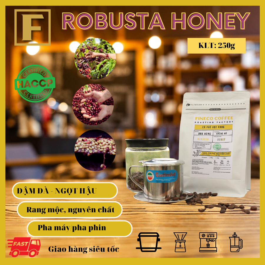 Robusta Honey - Cà phê chất lượng cao, hương thơm ngọt ngào - Cà phê pha phin/ pha máy |500gr|