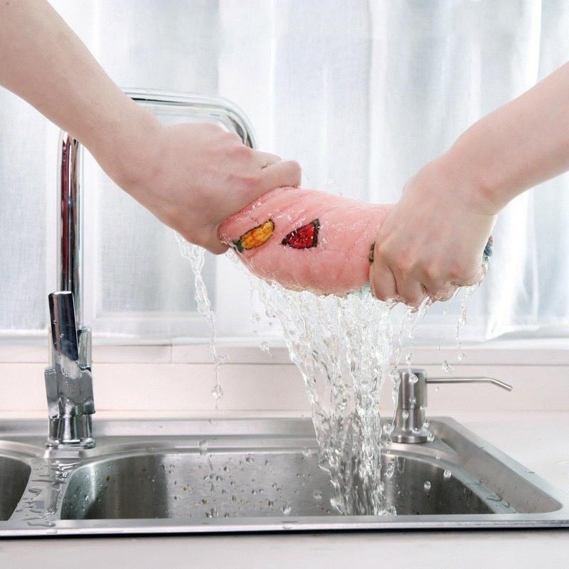 Khăn Lau Chén Đĩa Vải San Hô In Họa Tiết Hoạt Hình 25x25cm