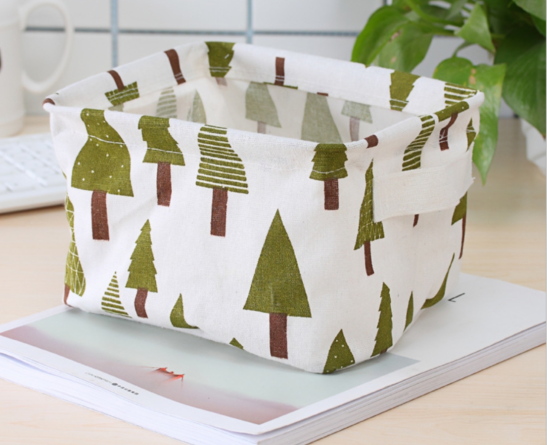 Giỏ Vải Để Đồ, Sọt Vải Họa Tiết 20.5 cm x 16cm x 13cm tặng kèm móc dán tường đa năng