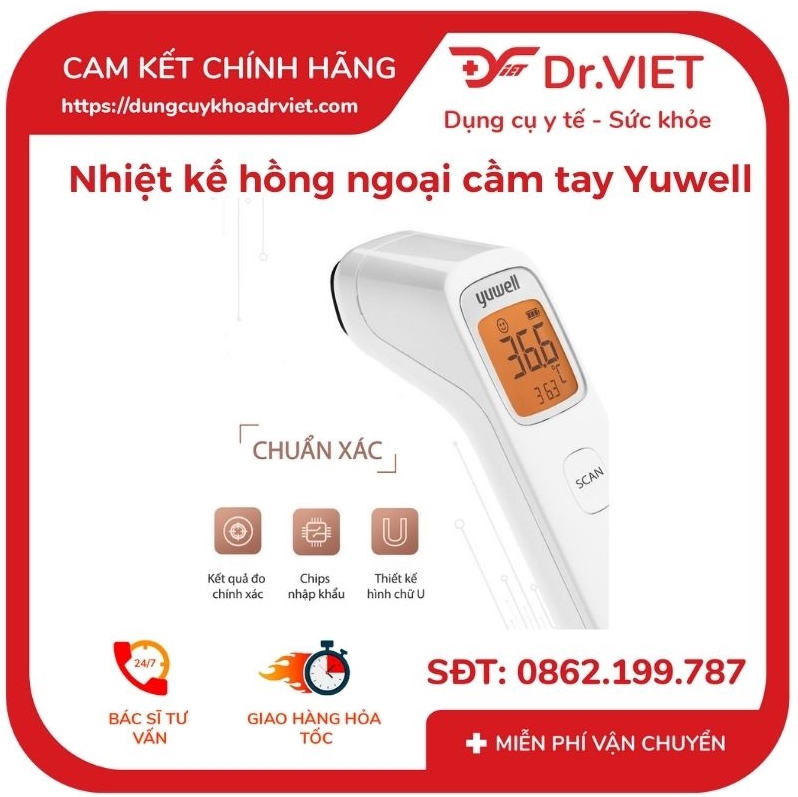 Nhiệt kế hồng ngoại cầm tay Yuwell YT-1 chính hãng nhập khẩu và phân phối chính ngạch đảm bảo chất lượng màn hình LCD, hiện thị chữ rõ ràng, cho kết quả nhanh chỉ sau 1s-2s - Drviet