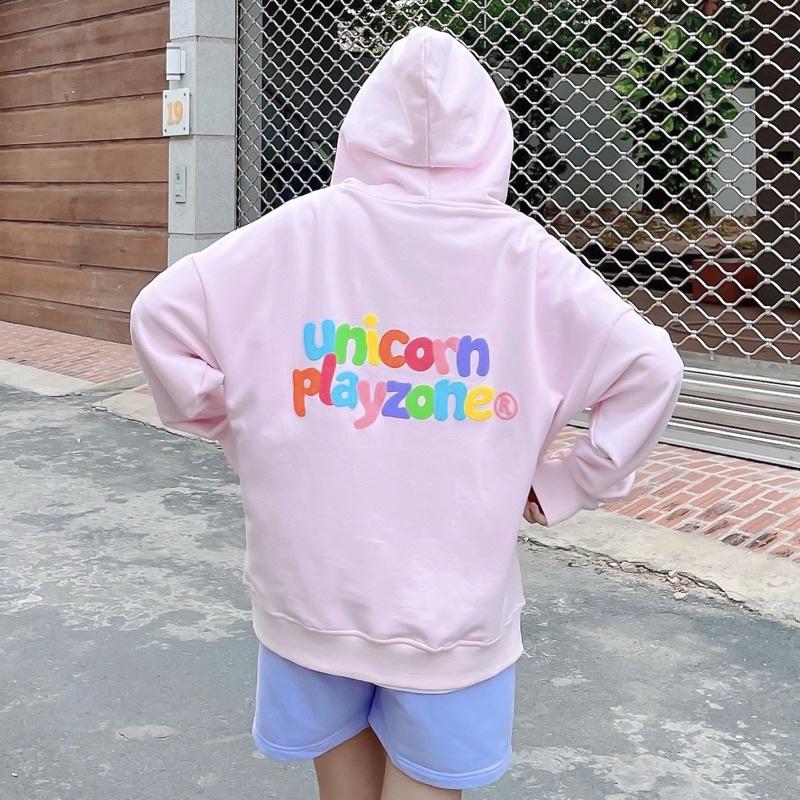 UPZ Áo Khoác Hoodie Dây Kéo In Unicorn Play Zone Chữ Bảy Màu (Hồng)