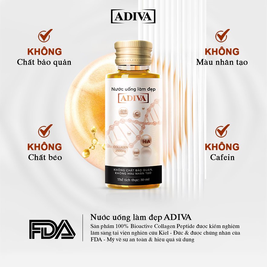 Combo 3 Hộp Nước Uống Làm Đẹp Collagen ADIVA (8 Chai/Hộp)- Giúp Làn Da Săn Chắc, Ảm Mịn Và Căng Bóng