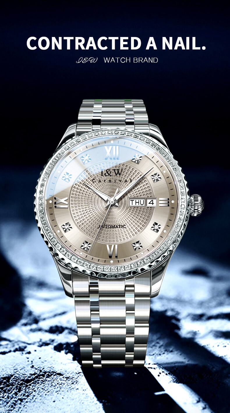 Đồng hồ nam chính hãng IW CARNIVAL IW615G-2 Kính sapphire ,chống xước ,Chống nước 50m ,Bảo hành 24 tháng,Máy cơ ,dây kim loại thép không gỉ 316L, thiết kế đơn giản dễ đeo