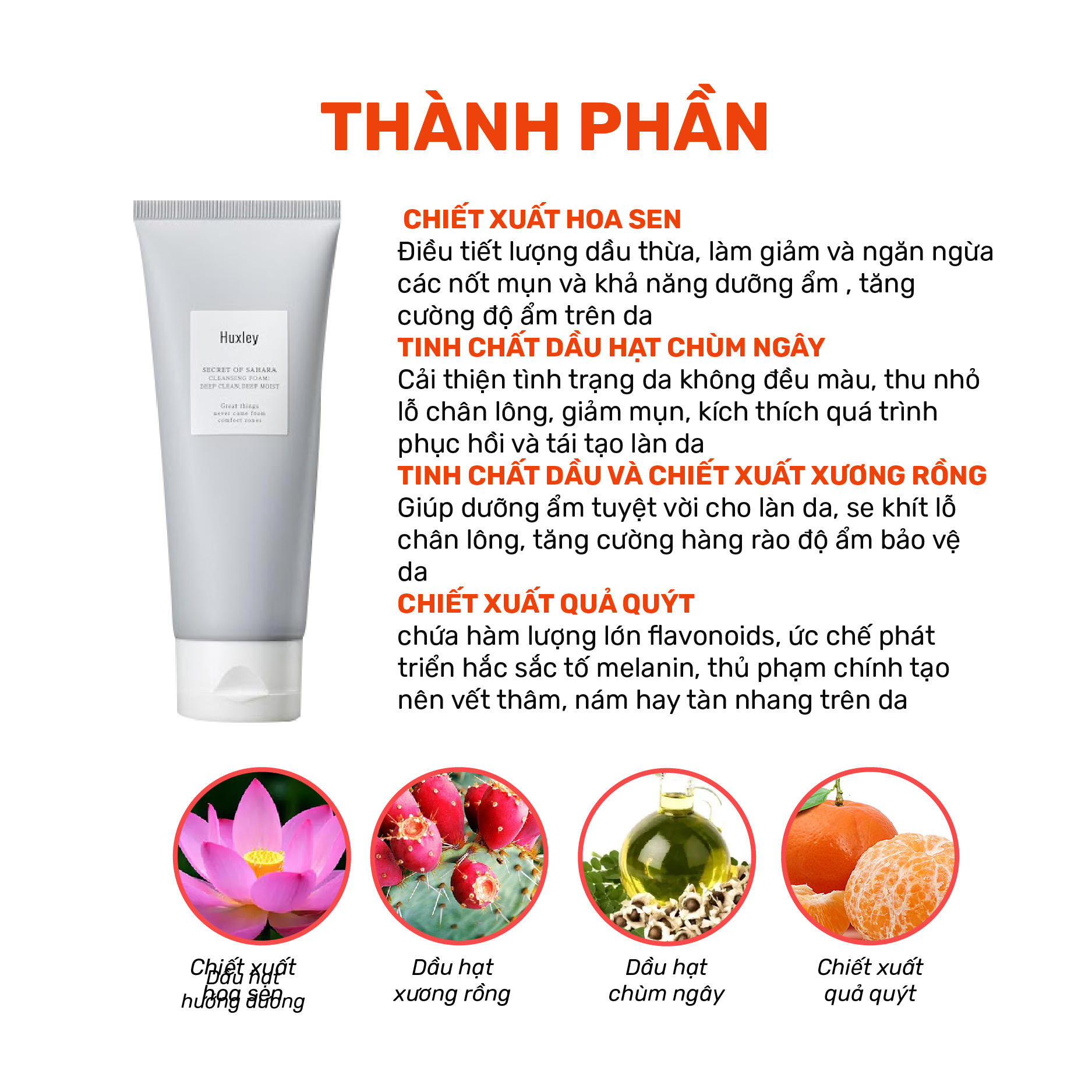 Sữa rửa mặt 150g làm sạch chuyên sâu dành cho da dầu, da m.ụ.n Huxley Cleansing Foam Deep Clean, Deep Moist