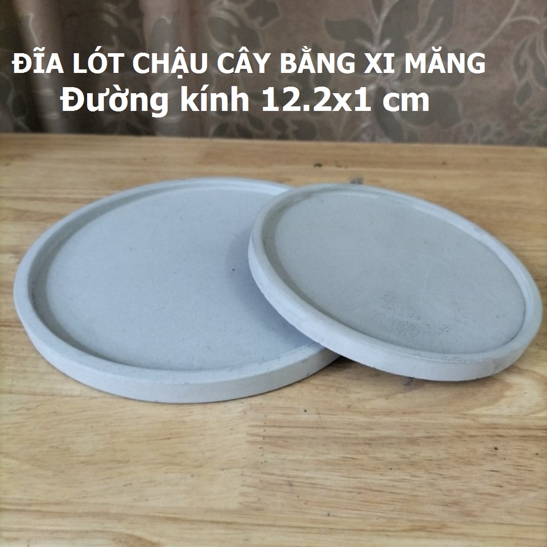 SET 2 Đĩa, dĩa lót chậu bằng xi măng 12.2x1cm hàng SeeArt Origami, Dĩa lót chậu cây cảnh, bonsai, sen đá lithops